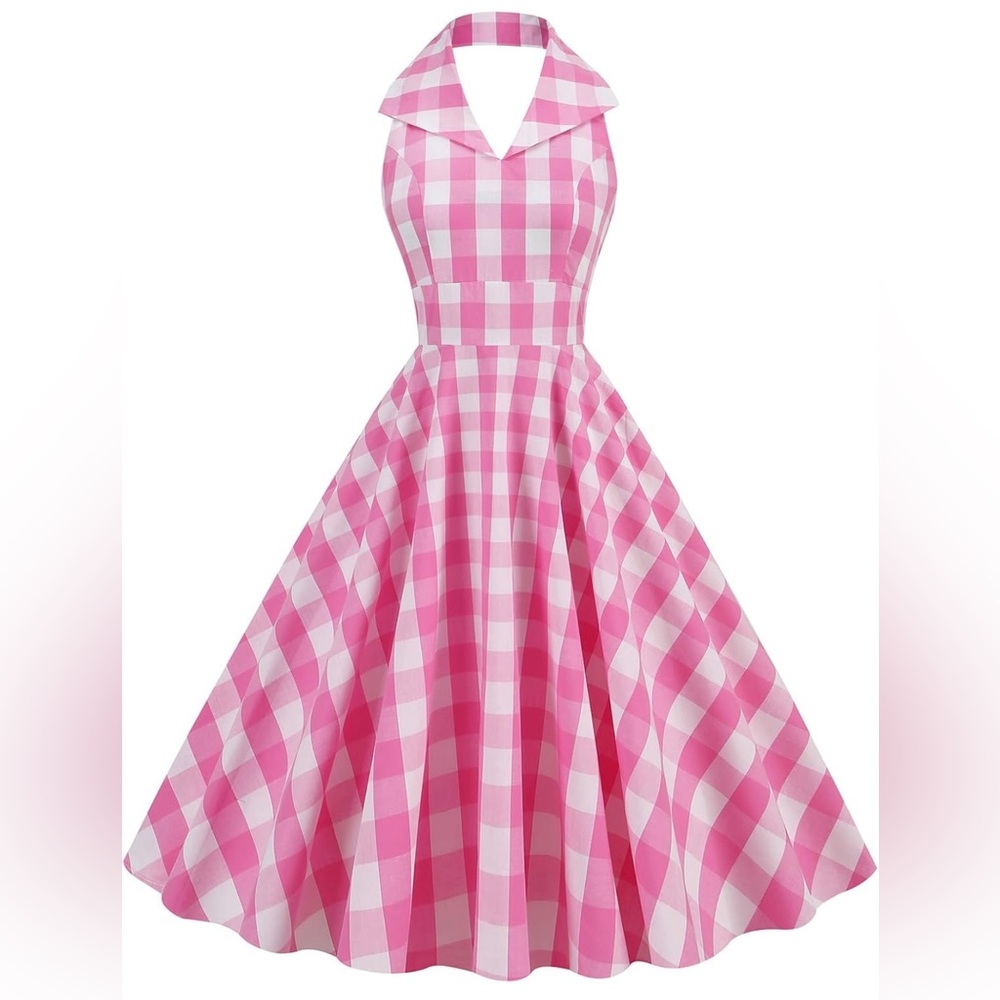 Pink Checkered Midi Dress